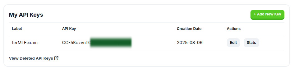 Successful API key